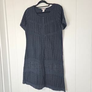 Sundance Eyelet Embroidered Cotton Dress Black Boho Cottagecore Size 14